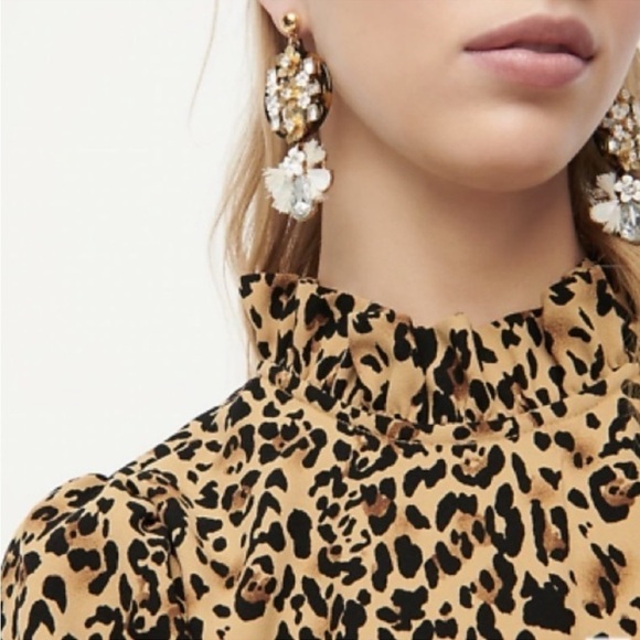 J. Crew leopard ruffle mock neck crepe top size XXS fits up to size Small - Picture 3 of 8